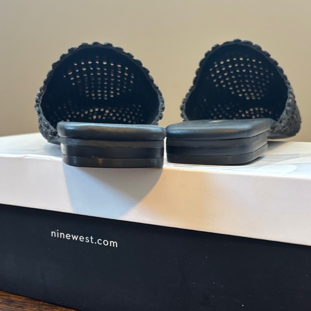 Nine West Black Woven Pointed Slip-On Mules - Picture 4 of 4